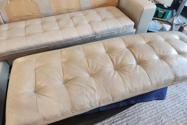 14' White Leather Sectional Sofa Cleaning in Huntington Beach CA.